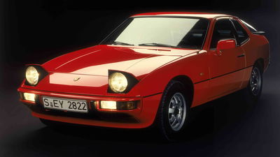 Porsche 924 with pop-up headlights extended 