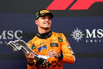 Lando Norris on the podium at the 2024 Emilia-Romagna Grand Prix
